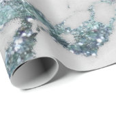 Aquatic Gray Glitter Blue Marble Shiny Glam Cadeaupapier (Rol Hoek)