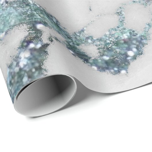 Aquatic Gray Glitter Blue Marble Shiny Glam Cadeaupapier (Rol Hoek)
