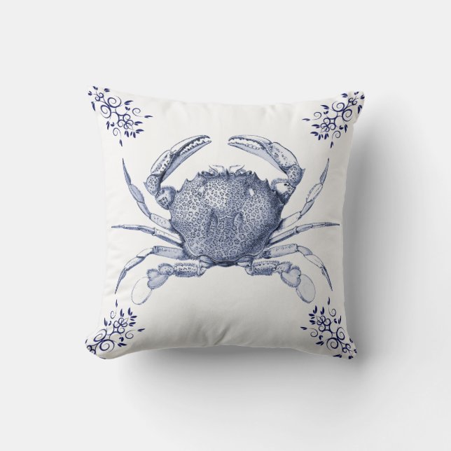 Aquatic Life Delftware ~ Common Crab Cushions Kussen (Voorkant)