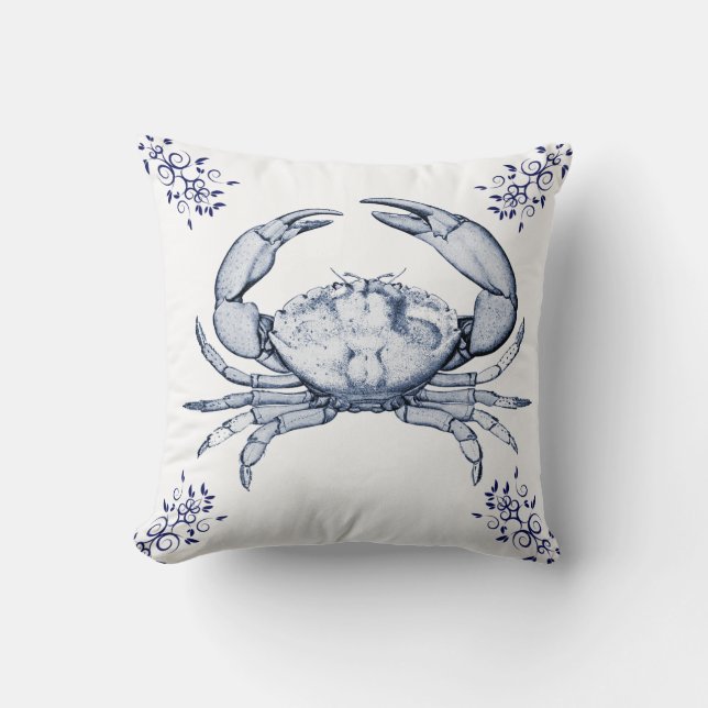 Aquatic Life Delftware ~ Stone Crab Cushions Kussen (Voorkant)