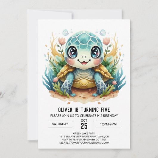 Aquatic Online Marine Turtle Boy Verjaardag Kaart (Voorkant)
