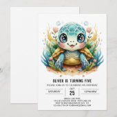 Aquatic Online Marine Turtle Boy Verjaardag Kaart (Voorkant / Achterkant)