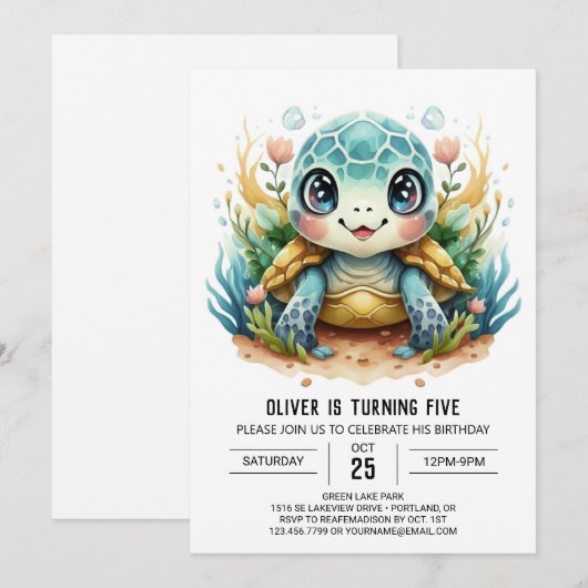 Aquatic Online Marine Turtle Boy Verjaardag Kaart (Voorkant / Achterkant)
