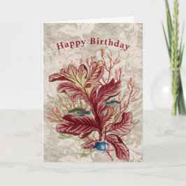 Aquatic Red Coral Seaweed Fish Birthday Kaart