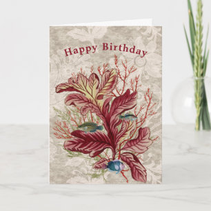 Aquatic Red Coral Seaweed Fish Birthday Kaart