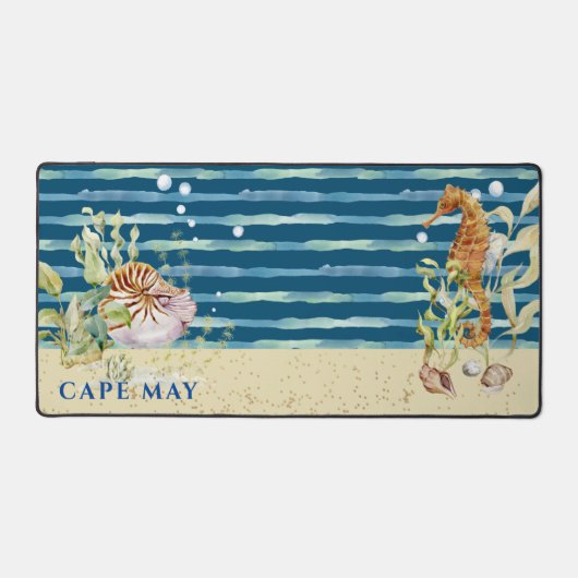 Aquatic Scene Seahorse & Shells, bewerkbare locati Bureaumat (Voorkant)