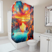 "Aquatic Serenity - Comal River Sunset Art" Douchegordijn (In situ)