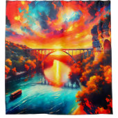 "Aquatic Serenity - Comal River Sunset Art" Douchegordijn (Voorkant)