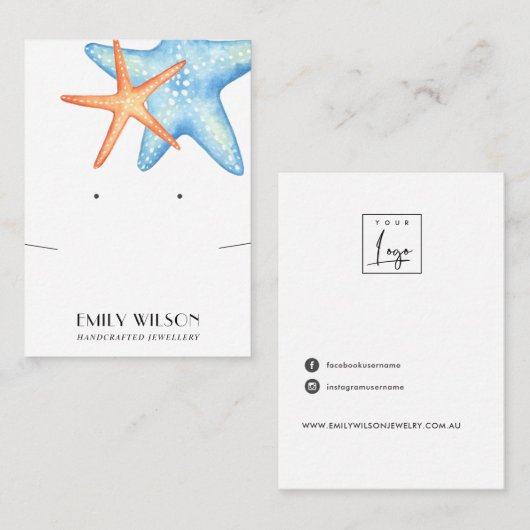 AQUATIC STAR FISH KETTING OORBEL DISPLAY KAART VISITEKAARTJE (Voorkant / Achterkant)