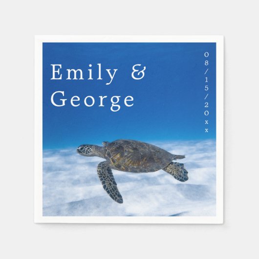 Aquatic Turtle Coastal bruiloft Navy Underwater Servet (Voorkant)