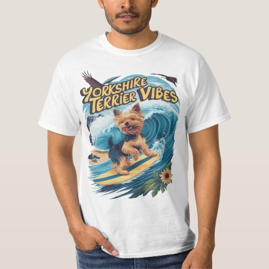 Aquatic Yorkshire Terrier Surfen op de Golf T-shirt (Voorkant)