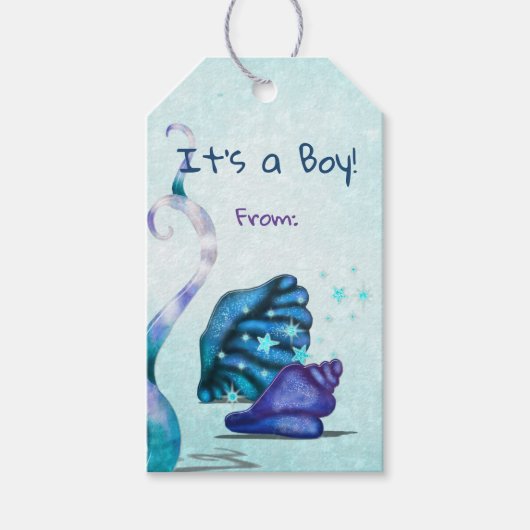 Aquatica 3D Whimsey ITS A BOY Baby shower Cadeaulabel (Voorkant)