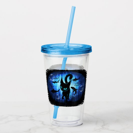 Aquaticat - Surreal Cat in Deep Ocean Fantasy Acryl Drinkbeker (Achterkant)