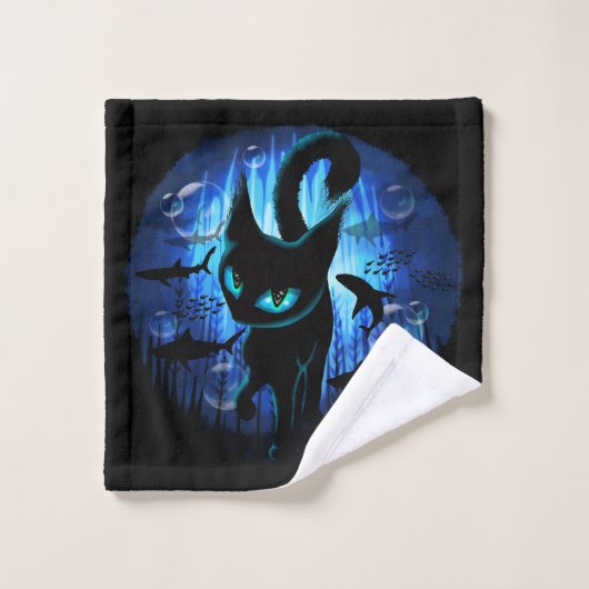 Aquaticat - Surreal Cat in Deep Ocean Fantasy Bad Handdoek (Wasdoekje)
