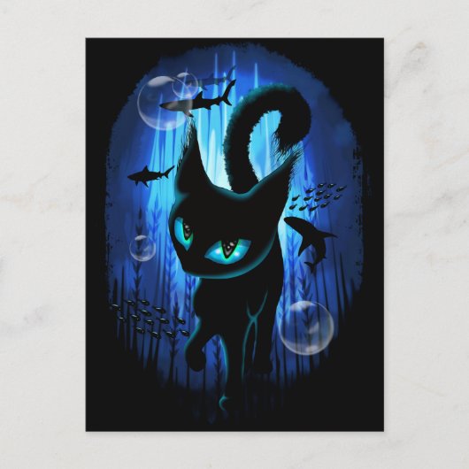 Aquaticat - Surreal Cat in Deep Ocean Fantasy Briefkaart (Voorkant)
