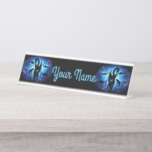 Aquaticat - Surreal Cat in Deep Ocean Fantasy Bureau Naambordje (Voorkant)