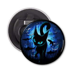 Aquaticat - Surreal Cat in Deep Ocean Fantasy Button Flesopener