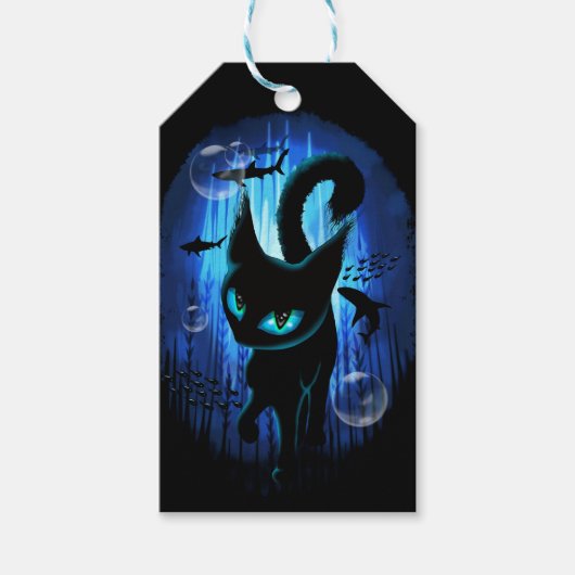 Aquaticat - Surreal Cat in Deep Ocean Fantasy Cadeaulabel (Voorkant)