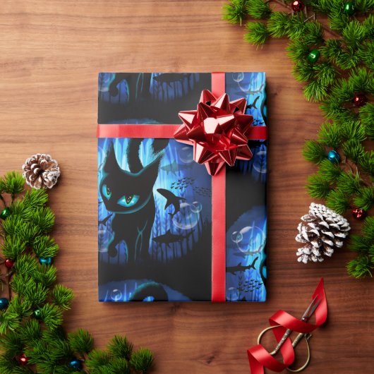 Aquaticat - Surreal Cat in Deep Ocean Fantasy Cadeaupapier (Feestdagen Geschenken)