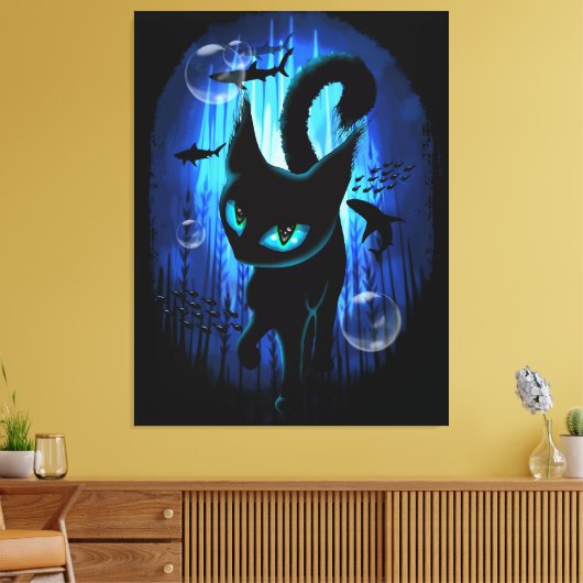 Aquaticat - Surreal Cat in Deep Ocean Fantasy Canvas Afdruk (Insitu (Woonkamer))