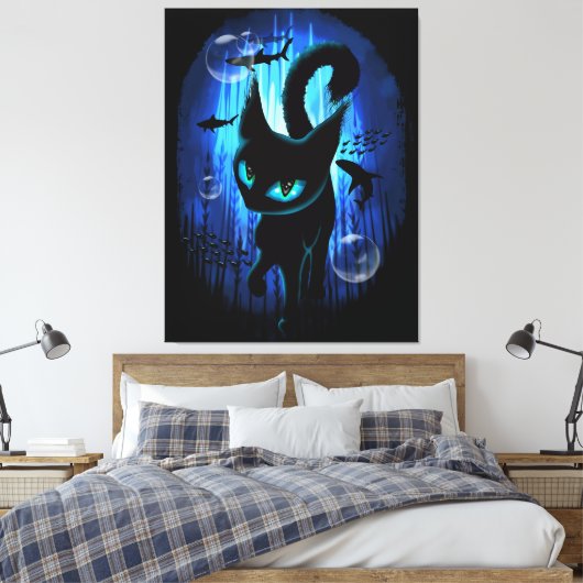 Aquaticat - Surreal Cat in Deep Ocean Fantasy Canvas Afdruk (Insitu (Slaapkamer))