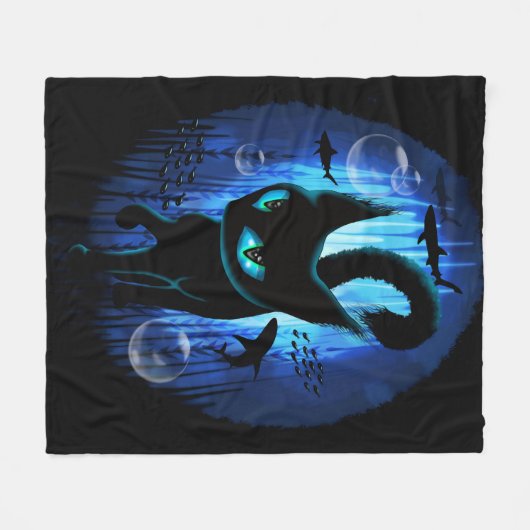 Aquaticat - Surreal Cat in Deep Ocean Fantasy Fleece Deken (Voorkant (Horizontaal))