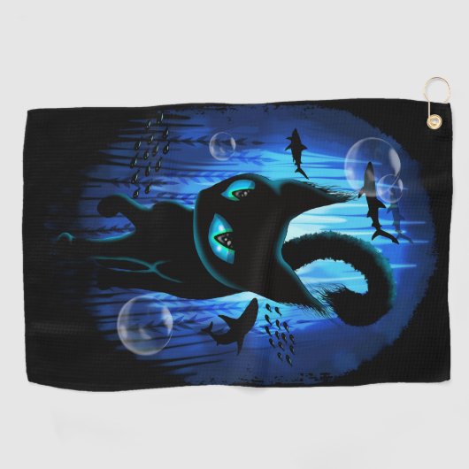 Aquaticat - Surreal Cat in Deep Ocean Fantasy Golfhanddoek (Horizontaal)