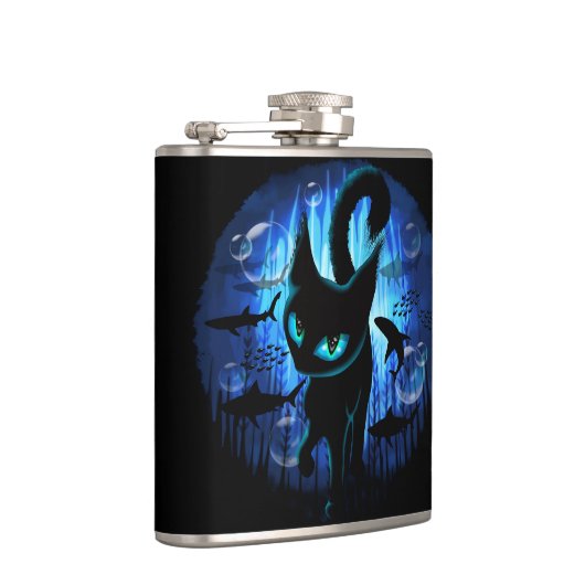 Aquaticat - Surreal Cat in Deep Ocean Fantasy Heupfles (Rechts)