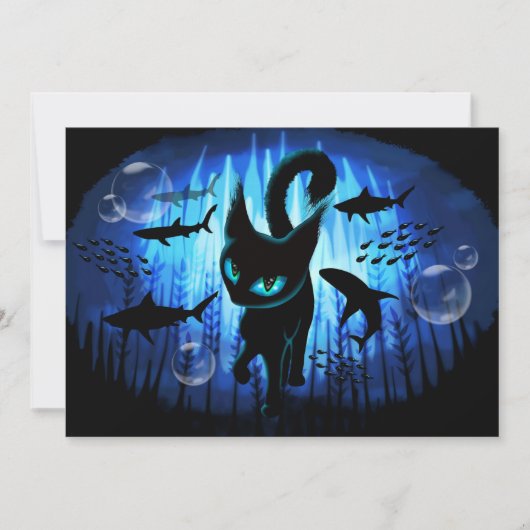 Aquaticat - Surreal Cat in Deep Ocean Fantasy Kaart (Voorkant)