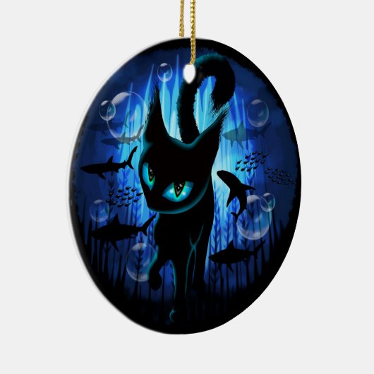 Aquaticat - Surreal Cat in Deep Ocean Fantasy Keramisch Ornament (Rechts)