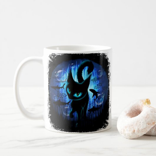 Aquaticat - Surreal Cat in Deep Ocean Fantasy Koffiemok (Met donut)