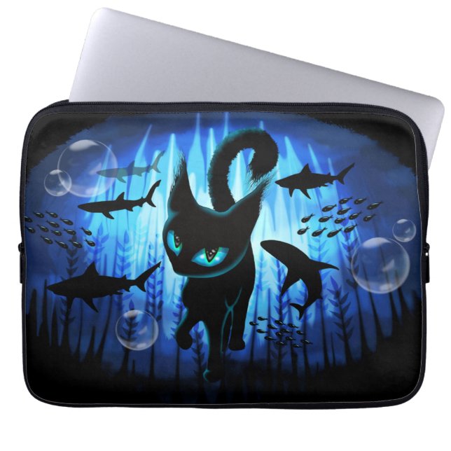 Aquaticat - Surreal Cat in Deep Ocean Fantasy Laptop Sleeve (Voorkant)