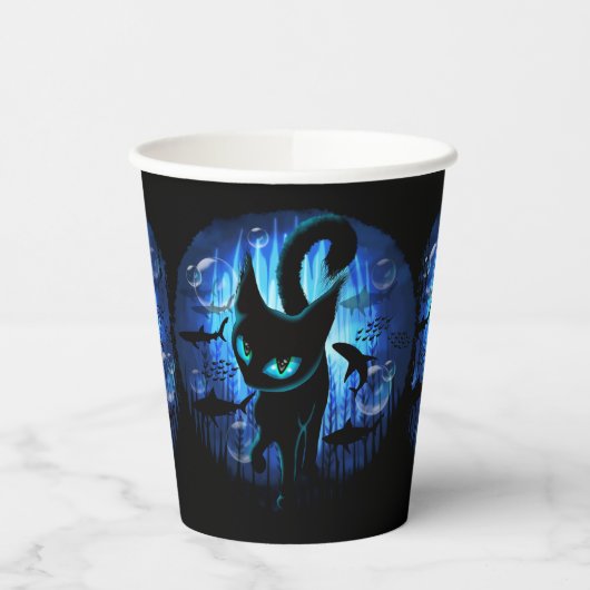 Aquaticat - Surreal Cat in Deep Ocean Fantasy Papieren Bekers (Links)