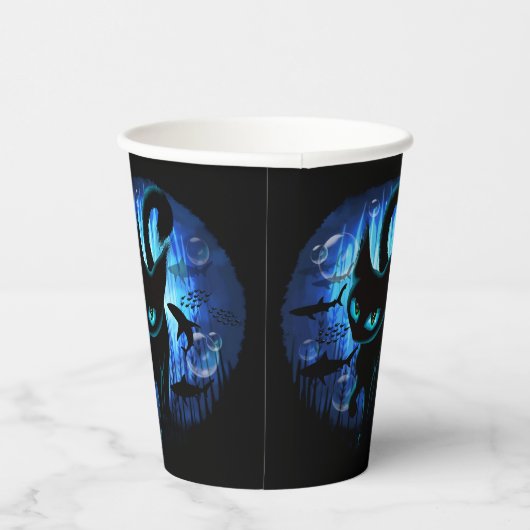 Aquaticat - Surreal Cat in Deep Ocean Fantasy Papieren Bekers (Rechts)