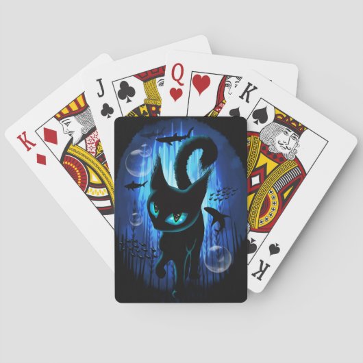 Aquaticat - Surreal Cat in Deep Ocean Fantasy Pokerkaarten (Achterkant)