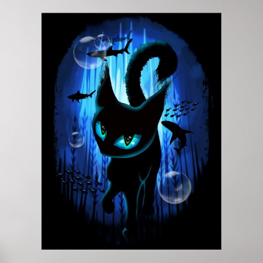 Aquaticat - Surreal Cat in Deep Ocean Fantasy Poster (Voorkant)
