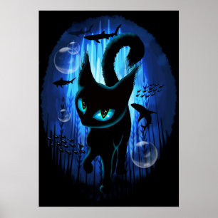 Aquaticat - Surreal Cat in Deep Ocean Fantasy Poster