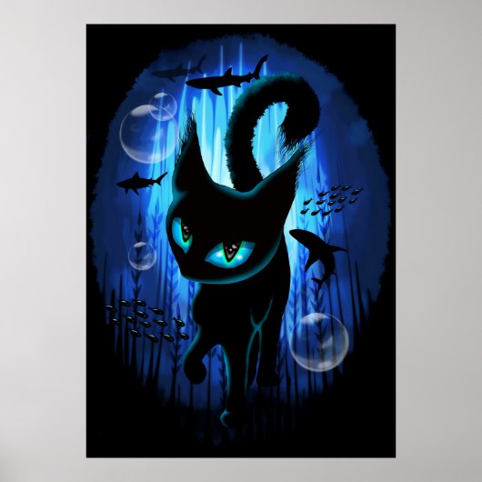 Aquaticat - Surreal Cat in Deep Ocean Fantasy Poster (Voorkant)