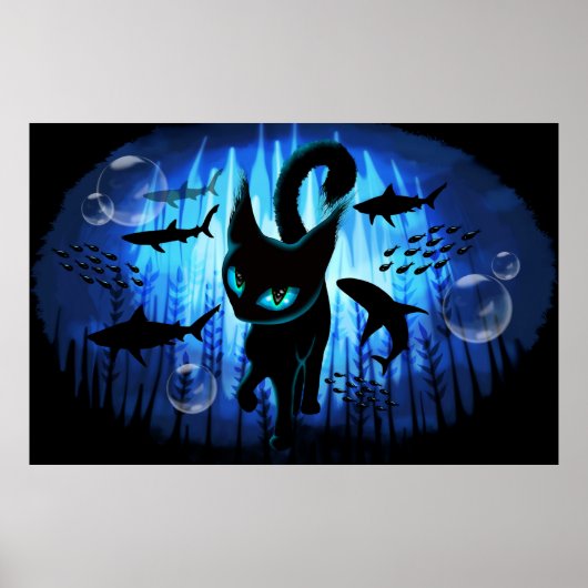 Aquaticat - Surreal Cat in Deep Ocean Fantasy Poster (Voorkant)