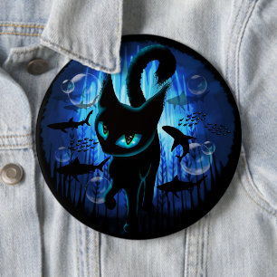 Aquaticat - Surreal Cat in Deep Ocean Fantasy Ronde Button 6,0 Cm