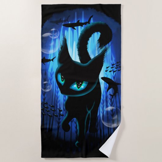 Aquaticat - Surreal Cat in Deep Ocean Fantasy Strandlaken (Voorkant)