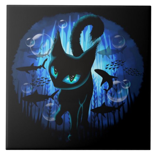 Aquaticat - Surreal Cat in Deep Ocean Fantasy Tegeltje (Voorkant)