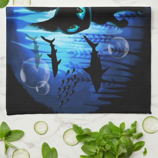 Aquaticat - Surreal Cat in Deep Ocean Fantasy Theedoek (Gevouwen)