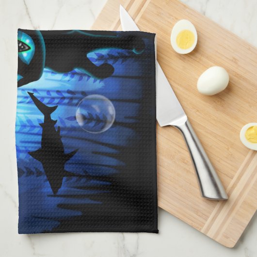 Aquaticat - Surreal Cat in Deep Ocean Fantasy Theedoek (Quarter Fold)