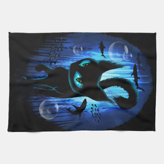 Aquaticat - Surreal Cat in Deep Ocean Fantasy Theedoek (Horizontaal)