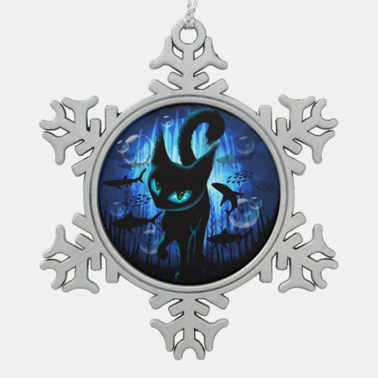 Aquaticat - Surreal Cat in Deep Ocean Fantasy Tin Sneeuwvlok Ornament (Voorkant)