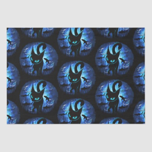 Aquaticat - Surreal Cat in Deep Ocean Fantasy Tissuepapier (Voorkant)