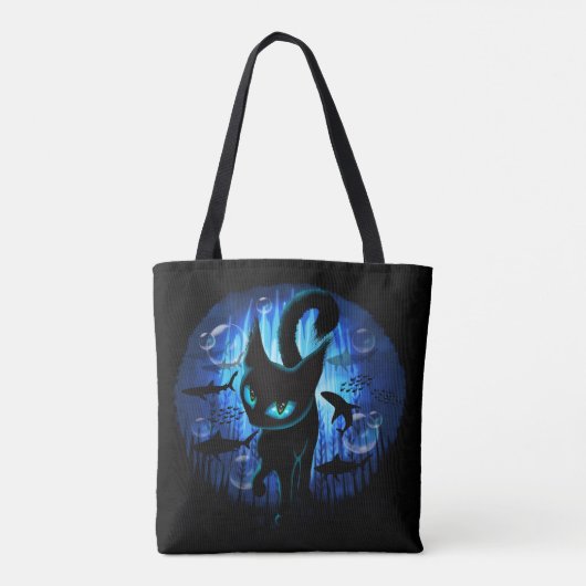 Aquaticat - Surreal Cat in Deep Ocean Fantasy Tote Bag (Achterkant)