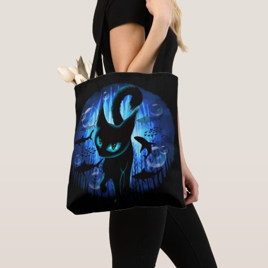 Aquaticat - Surreal Cat in Deep Ocean Fantasy Tote Bag (Dichtbij)