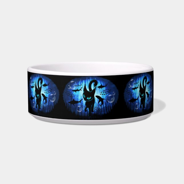 Aquaticat - Surreal Cat in Deep Ocean Fantasy Voerbakje (Voorkant)